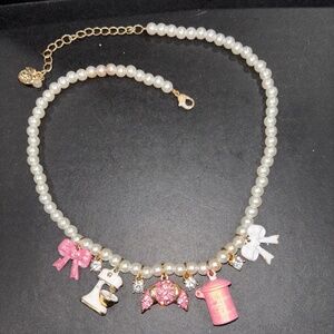 ADORABLY Betsey Johnson! Pearl Baker’s Pearl Crystal and Charms Necklace